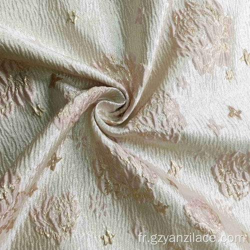 Tissu jacquard damassé de soie rose satinée